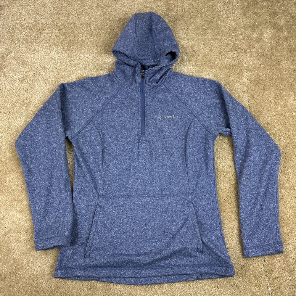 Columbia Womens Hoodie Sweatshirt M Heathered blue 1/4 Zip Pullover pockets